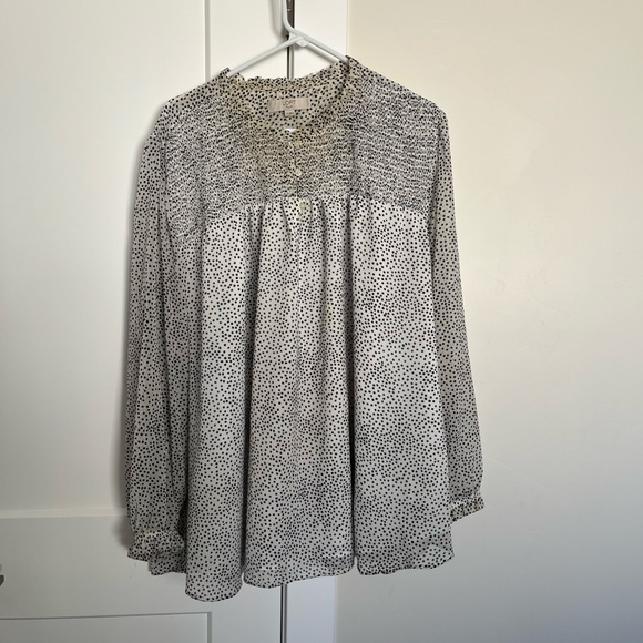 White and Black Polka Dotted Long Sleeve Blouse - Picture 1 of 4